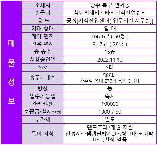 첨단리채비즈타워 광주 사무실 임대 28평