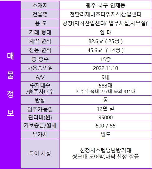 첨단리채비즈타워 광주 사무실 임대 전용 14평